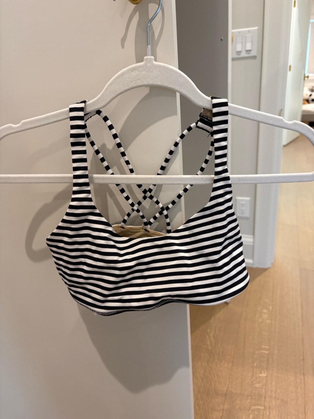 lululemon athletica Black and White Striped Crisscross Sports Bra